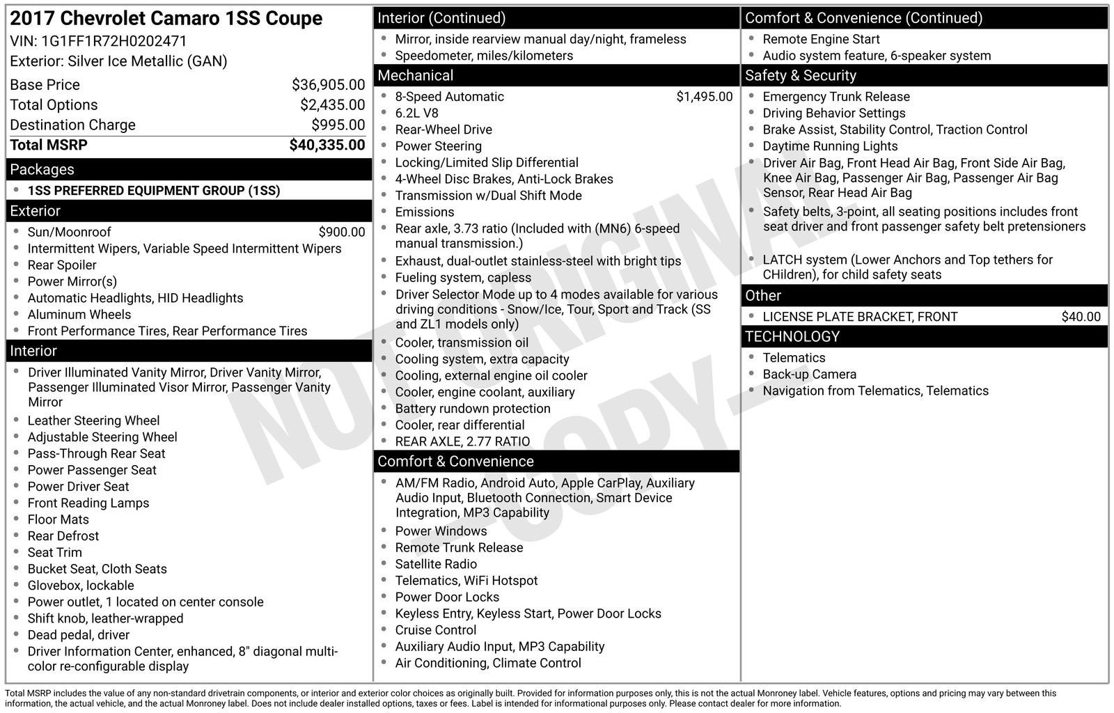 2017 Chevrolet Camaro 1SS