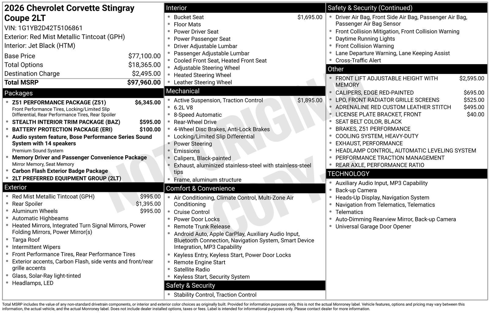 2026 Chevrolet Corvette Stingray 2LT