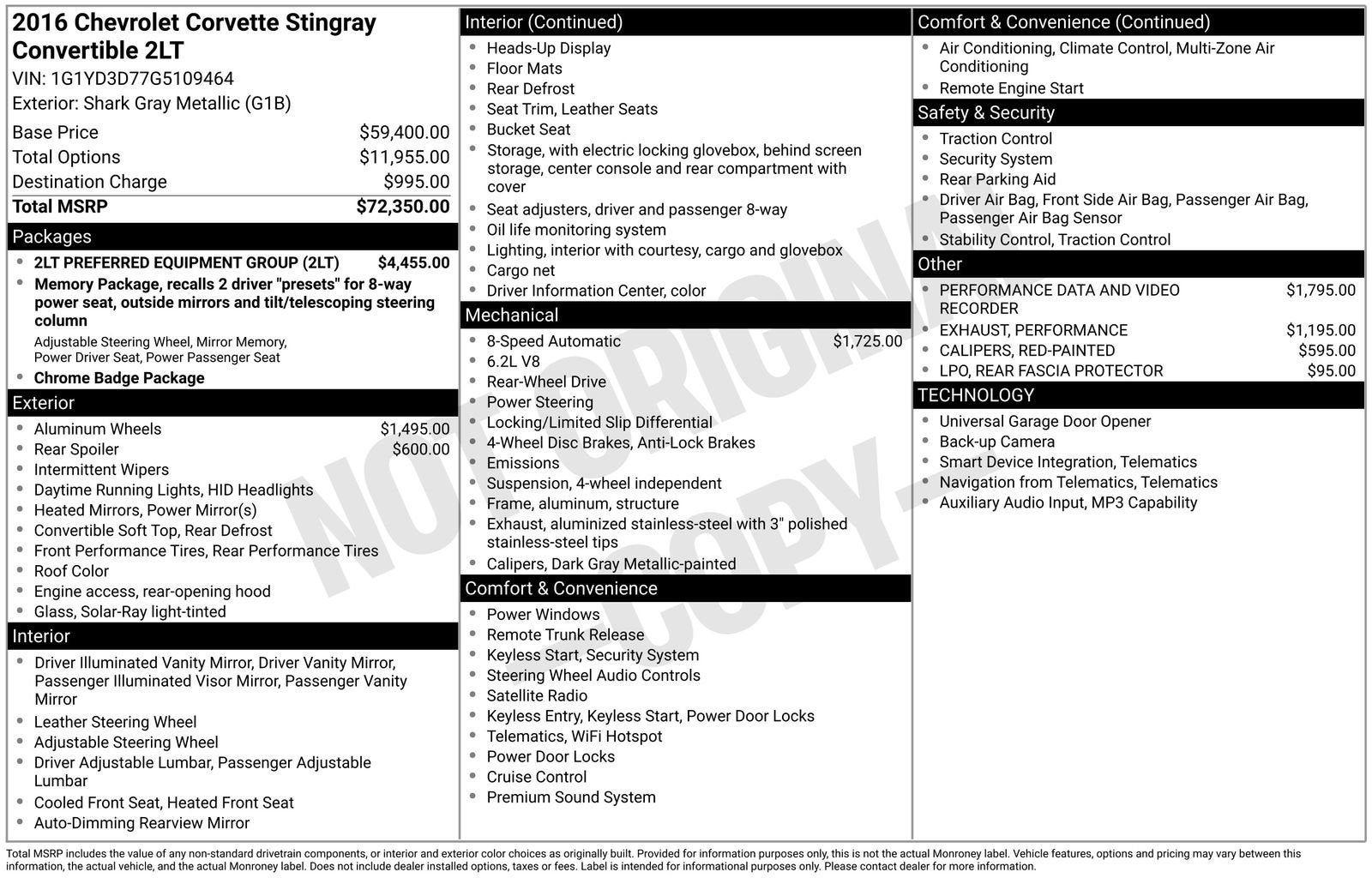 2016 Chevrolet Corvette Stingray 2LT