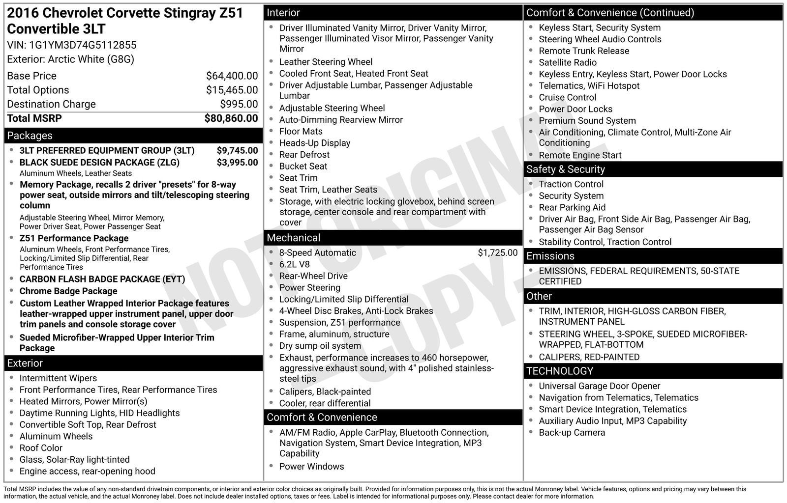 2016 Chevrolet Corvette Stingray Z51 3LT