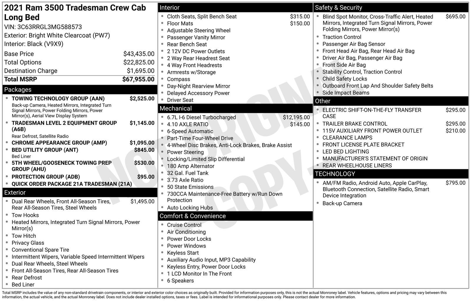 2021 RAM 3500 Tradesman Crew Cab 4x4 8' Box