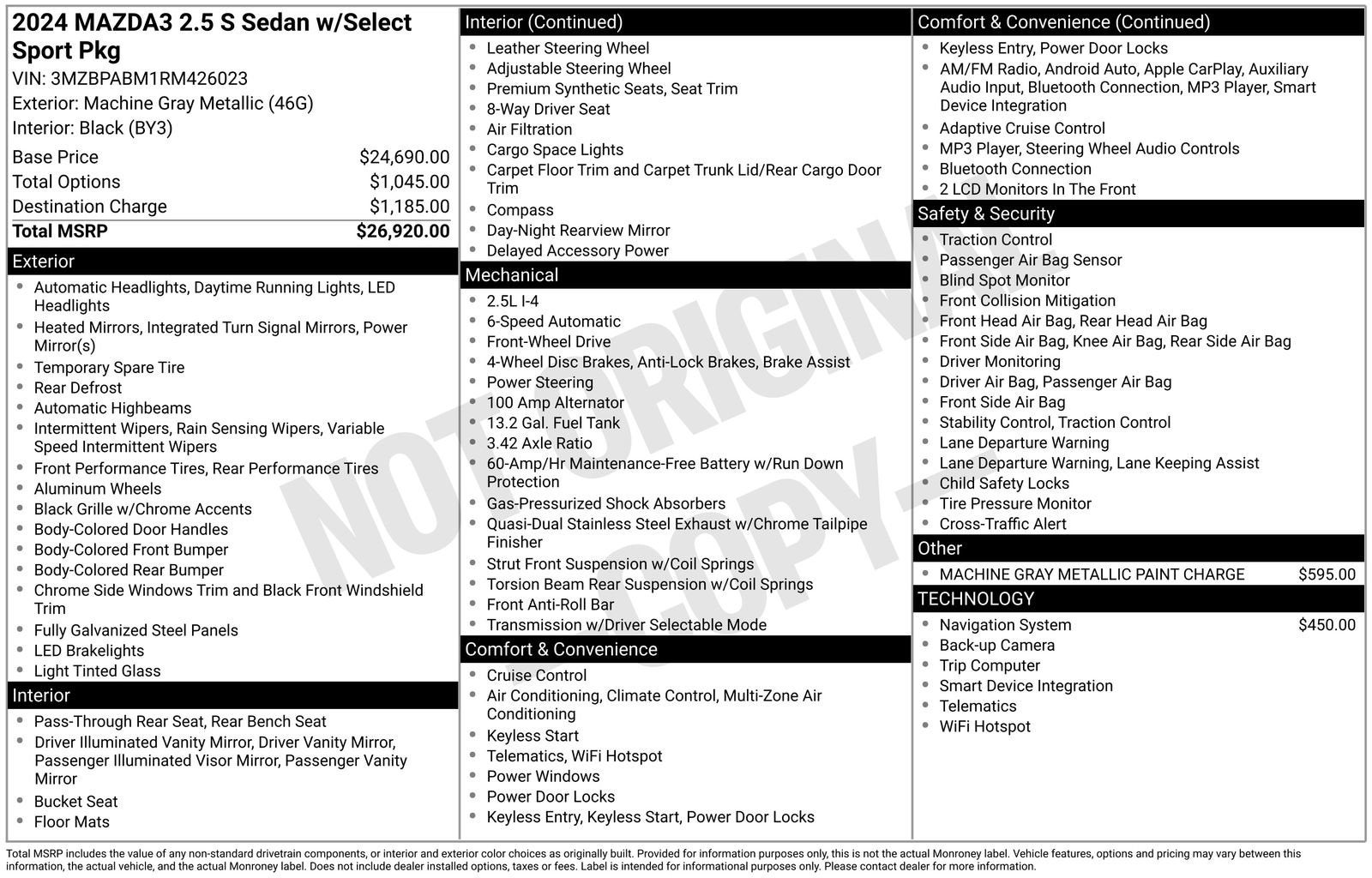 2024 Mazda Mazda3 Sedan 2.5 S Select Sport