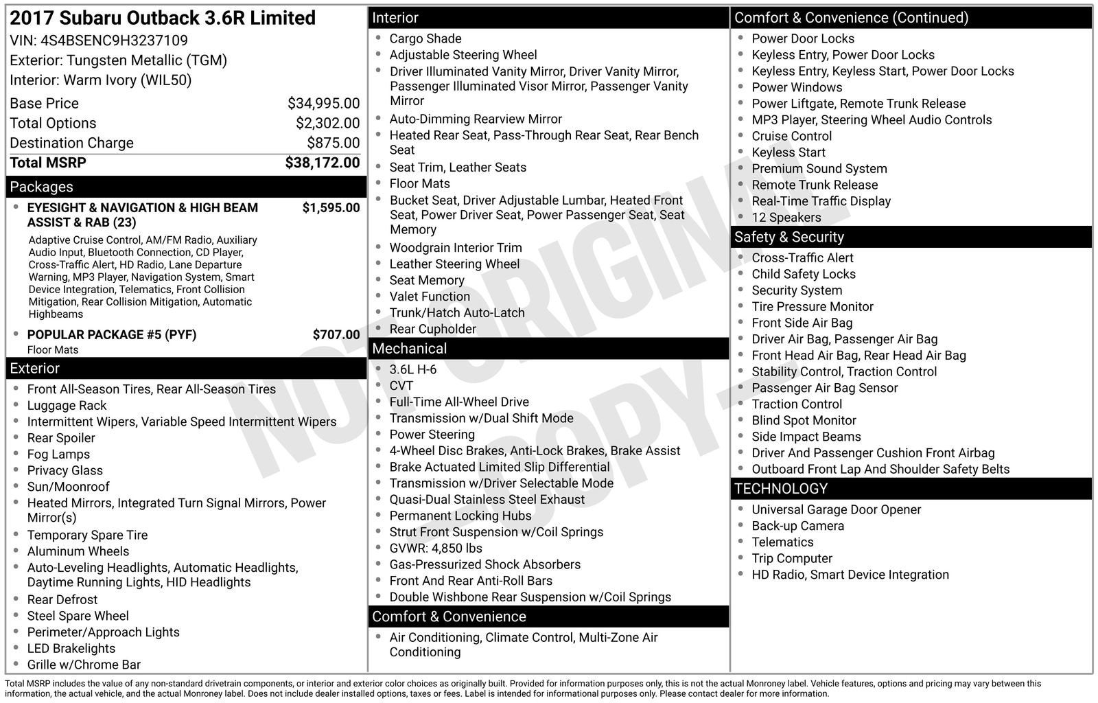 2017 Subaru Outback 3.6R Limited