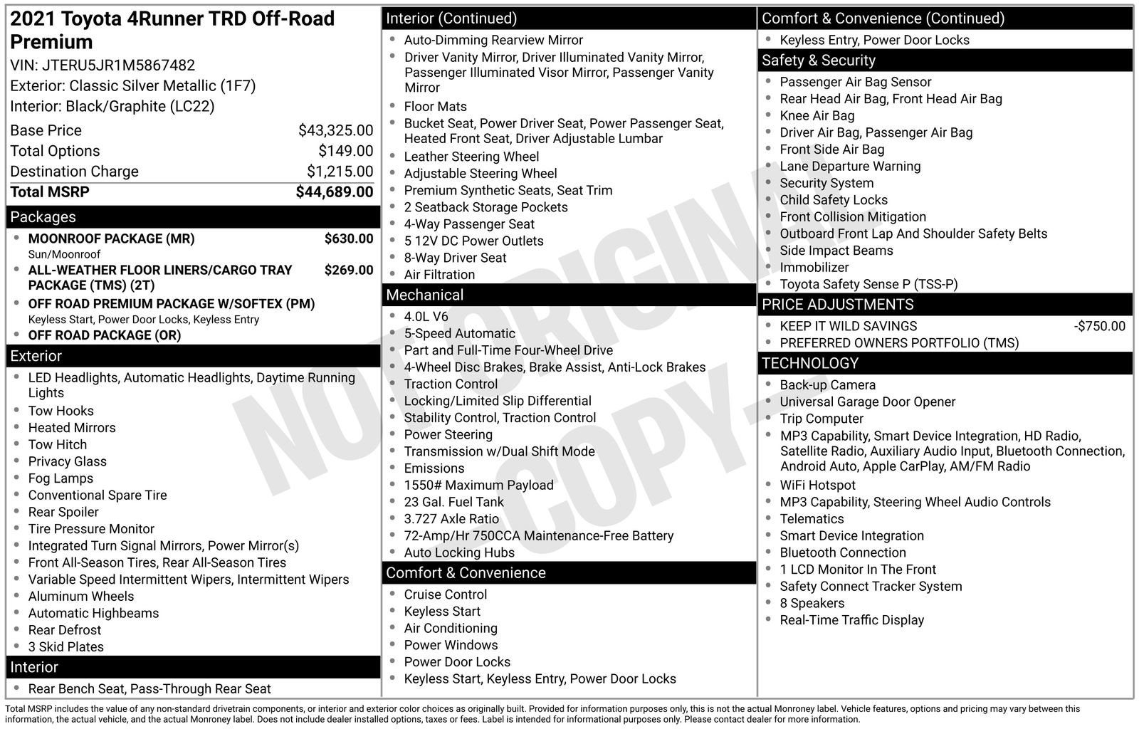 2021 Toyota 4Runner TRD Off Road Premium