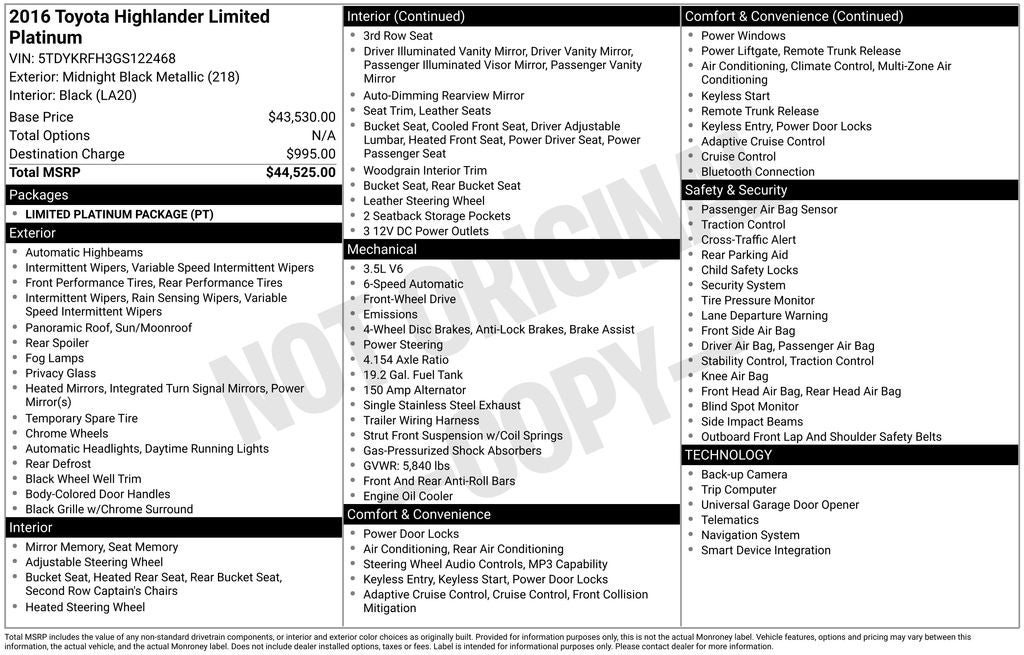 2016 Toyota Highlander Limited Platinum V6