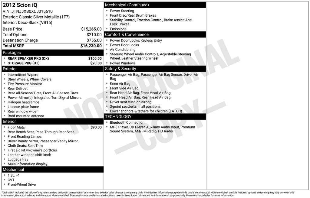 2012 Scion iQ Base