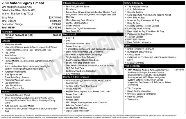 2020 Subaru Legacy Limited