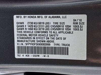 2019 Honda Ridgeline RTL