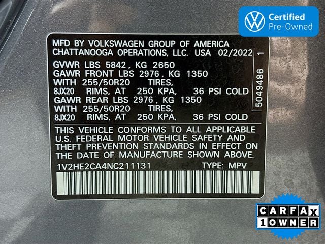 2022 Volkswagen Atlas Cross Sport 3.6L V6 SE w/Technology