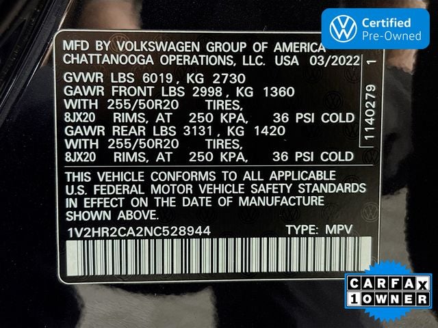 2022 Volkswagen Atlas 3.6L V6 SE w/Technology