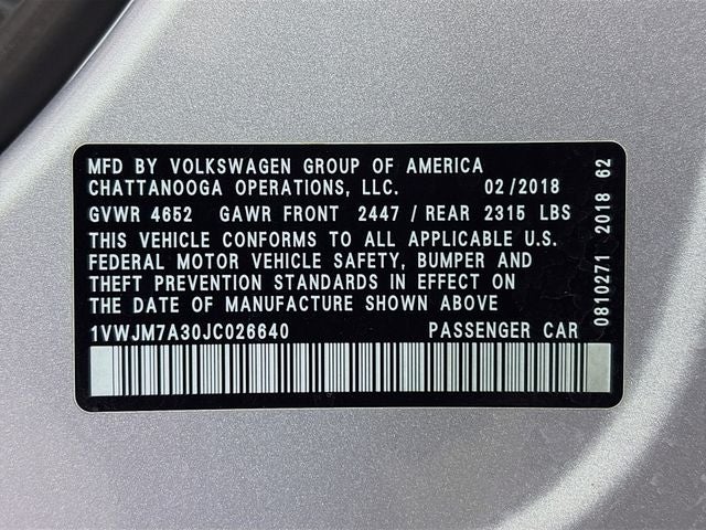 2018 Volkswagen Passat 3.6L V6 GT