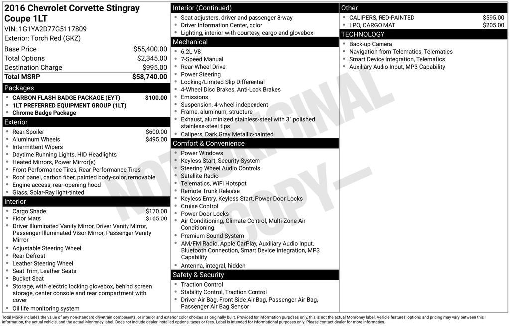2016 Chevrolet Corvette Stingray 1LT