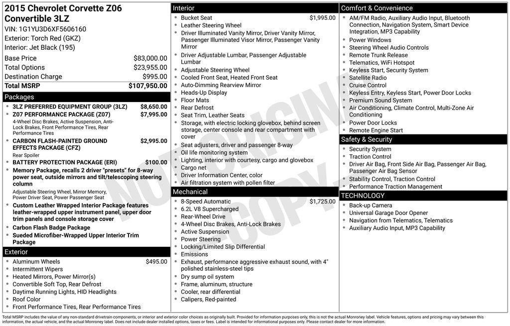 2015 Chevrolet Corvette Z06 Z06 3LZ