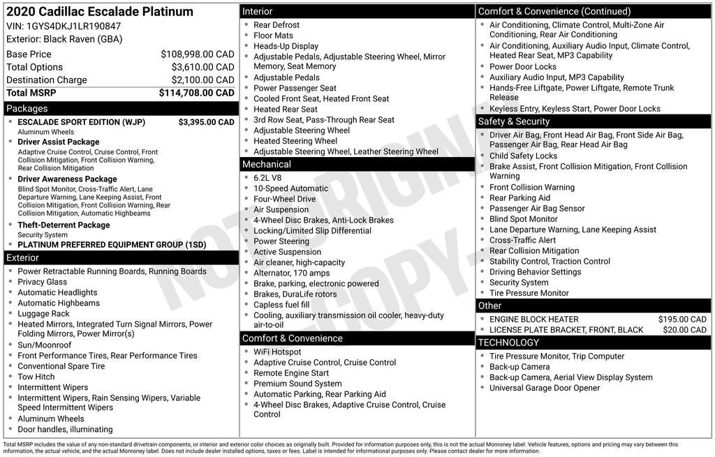 2020 Cadillac Escalade Platinum