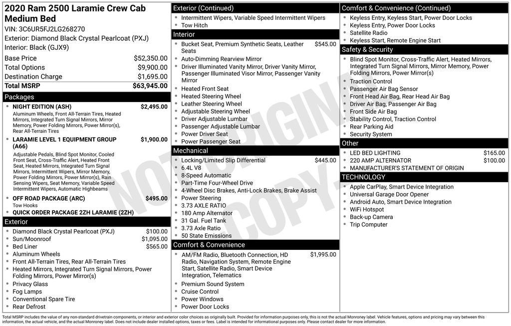2020 RAM 2500 Laramie Crew Cab 4x4 6'4" Box