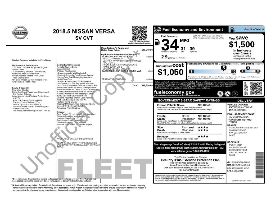 2018 Nissan Versa 1.6 SV
