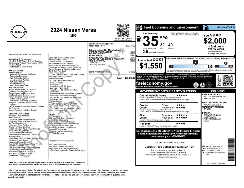 2024 Nissan Versa 1.6 SR
