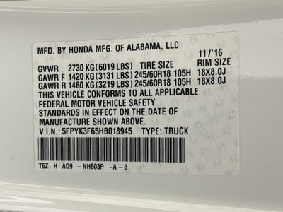 2017 Honda Ridgeline RTL-T