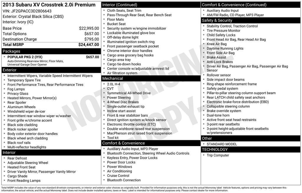 2013 Subaru XV Crosstrek 2.0i Premium