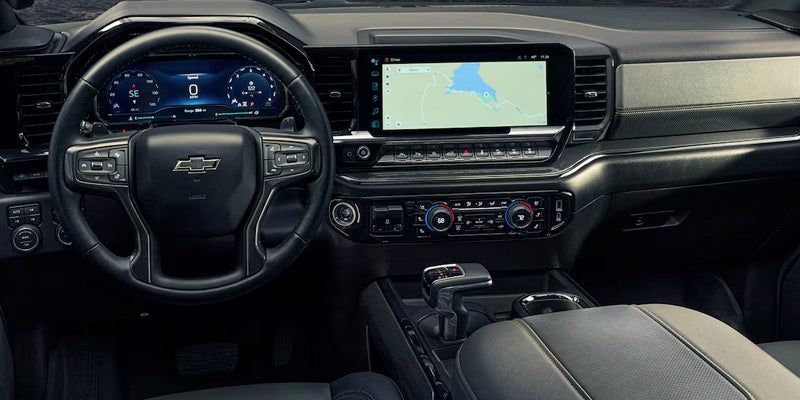 Interior view of the 2020 Chevrolet Silverado, showcasing modern design and spacious seating arrangement.