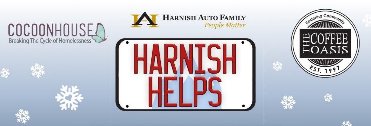 Logo of Harnish Helps, featuring a modern design that symbolizes support and community engagement.