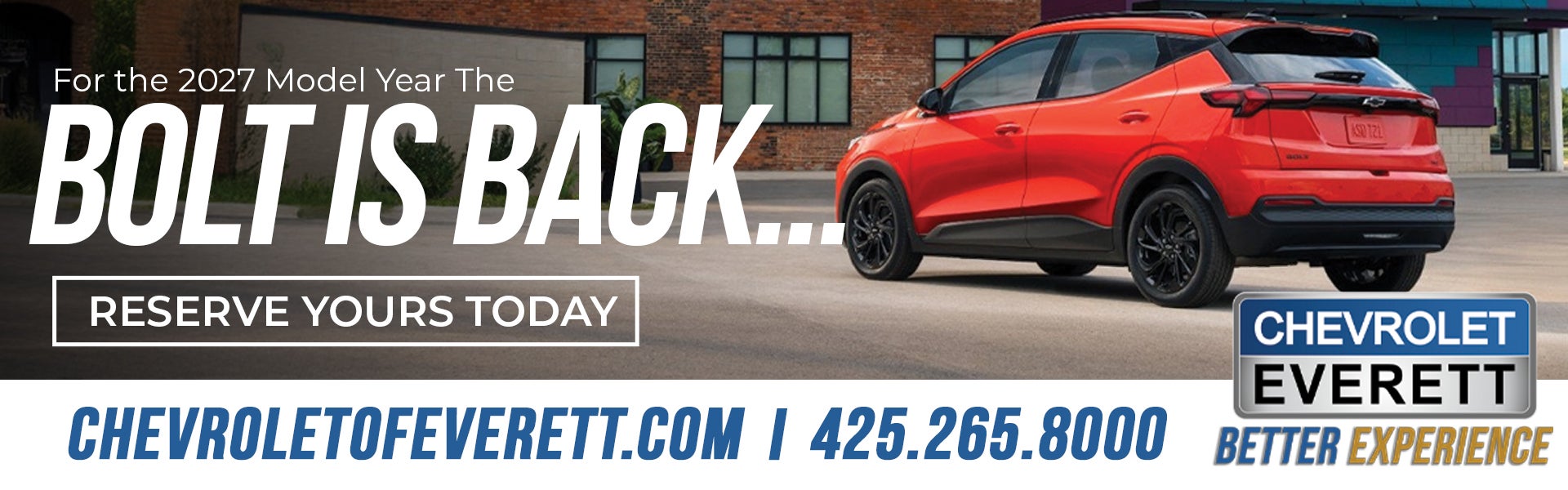 2027 Chevy Bolt, red SUV, reserve today