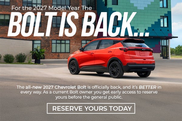2027 Chevy Bolt, red SUV, reserve today