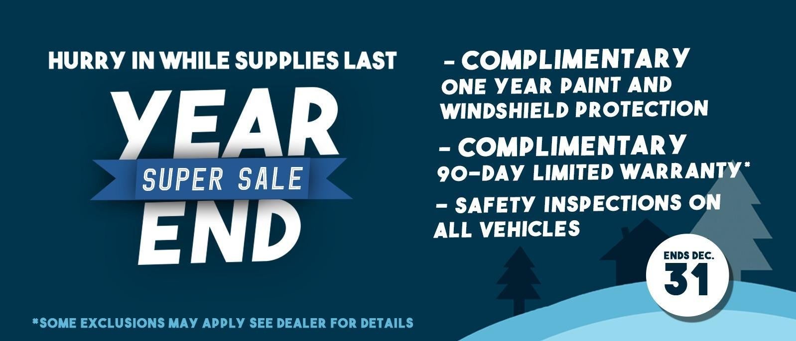 Year-end super sale banner showcasing vibrant colors and bold text announcing the final days of discounts.